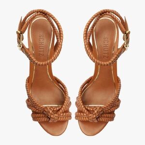 NWT! SCHUTZ Kareena Brown Braided Platform Sandals with Woven Leather Heels